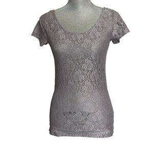 NEW Lauren Conrad Gray Lace Overlay - Size XS - LC Short Sleeve Top